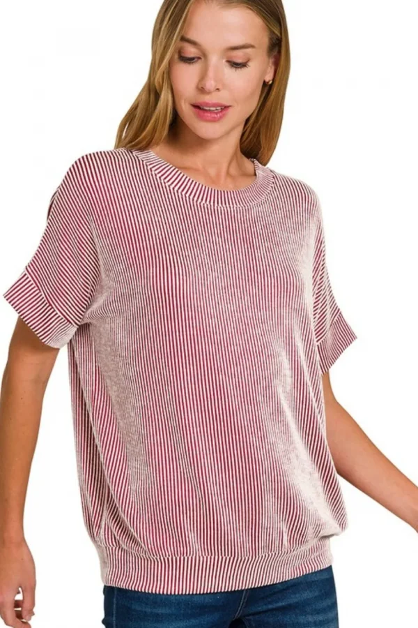 Corded Rib Short Sleeve T-Shirt - Dk Red