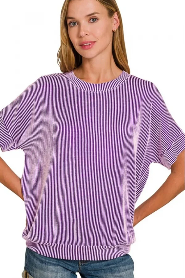 Corded Rib Short Sleeve T-Shirt - Violet