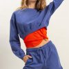 Crew Neck Long Sleeve Crop Sweatshirt - Dusty Indigo