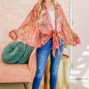 Front Tie Knot Oversized Print Top - Rust