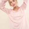 Leaves Shape Textured Sleeve Blouse - Pink