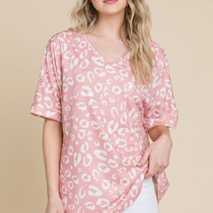 Loose Fit Animal Print Soft Knit Top - Blush
