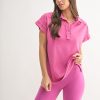 Mineral Wash Half Button T-Shirt - New Orchid