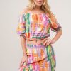 Puff Sleeve Elastic Edges Geo Printed Crop Top - Multi