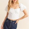 Puff Sleeve Sweetheart Neck Top - Off White