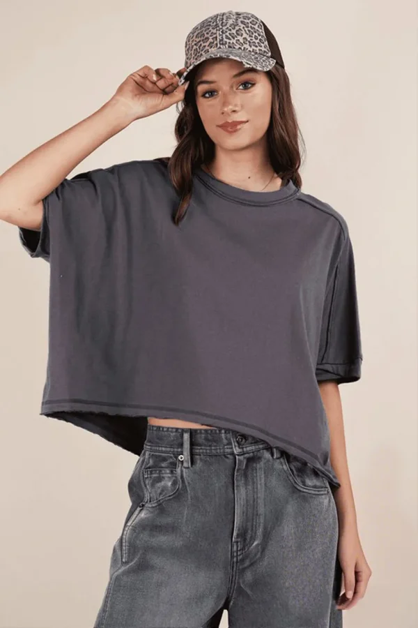 Round Neck Short Sleeve T-Shirt - Charcoal