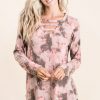 Tie Dye French Terry V-neck Top - Taupe/Mocha