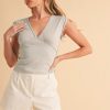 V-Neck Cap Sleeve Cropped Top - Light Wash Blue