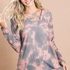 Variegated Tie Dye Rib V-Neck Top with Strapped - Rust Multi